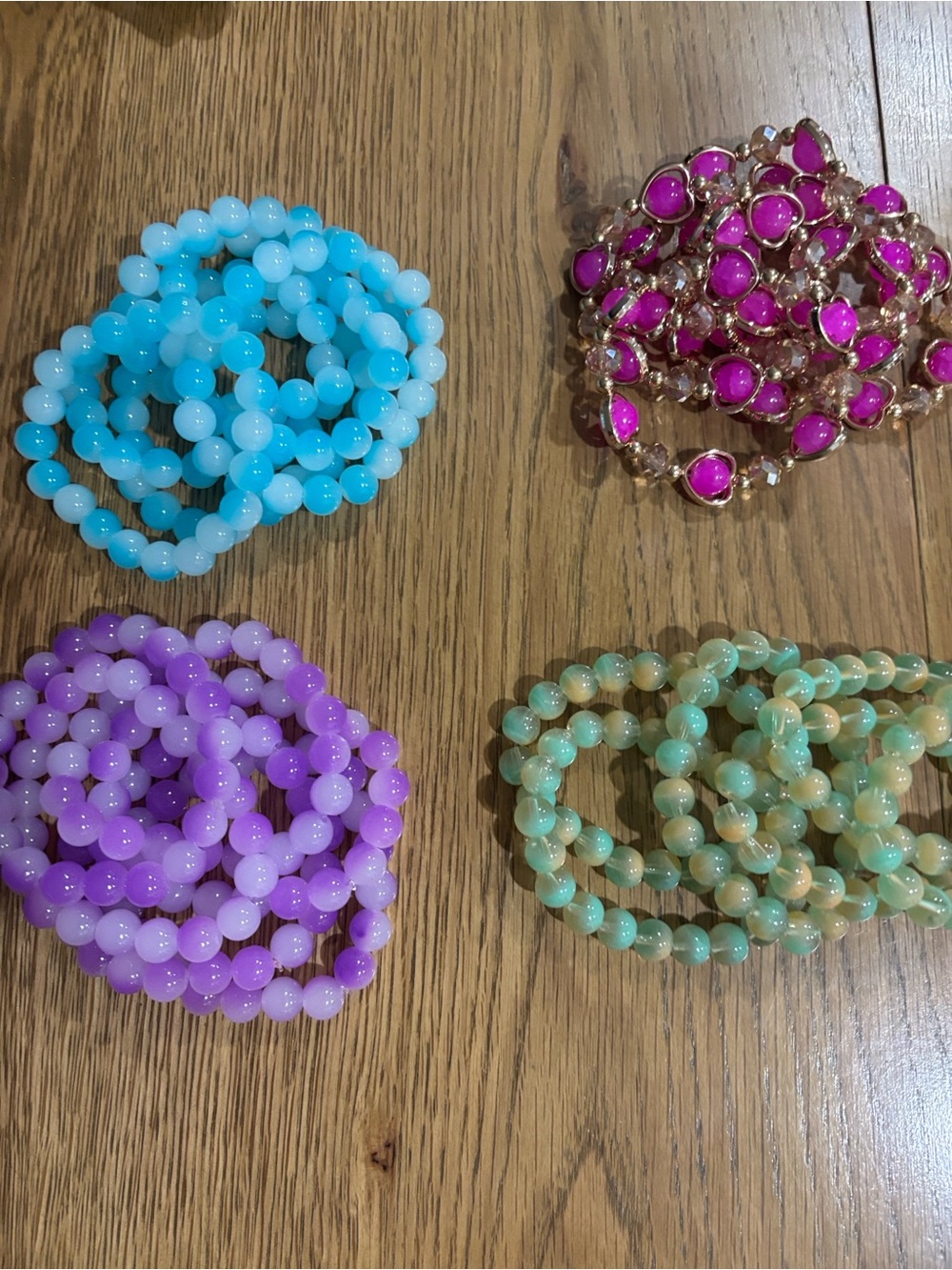 Colorful Beaded Bracelet Set 6 - Turquoise, Purple, Mint, Fuchsia Pick 1